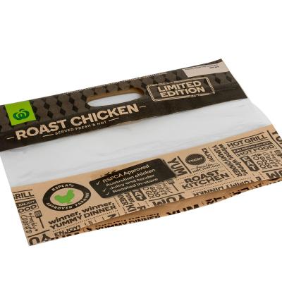 China Safety Microwave Oven Paper Packaging Bags For Hot Roast Chicken Packing With Haze-Proof Handle And Zipper for sale