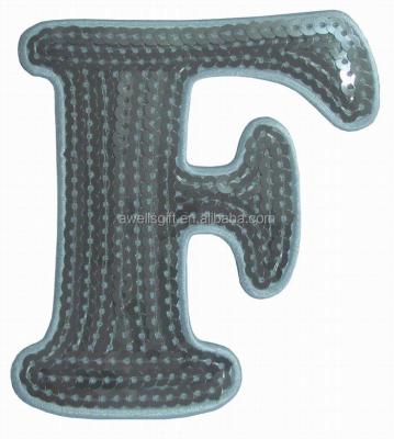 China Sustainable Iron On Patch Embroidered Applique Large Sequin Letter F for sale