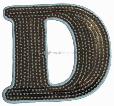 China Sustainable Iron On Embroidered Patch Applique Large Gold Sequin Letter for sale