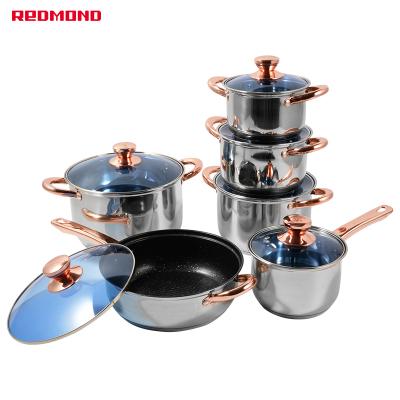 China 21 PCS Viable Sets of REDMOND Kitchen Ware Stainless Steel Non Stick Kitchen Pot and Pan Ceramic Coating Nonstick Cookware for sale