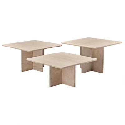 China Home Furniture Modern Natural Stone Living Small Nature Stone Hotel Travertine End Coffee Table Set for sale