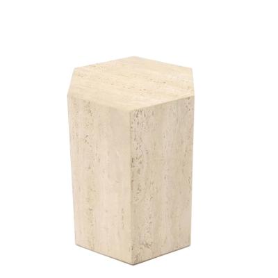 China Luxury Modern White Beige Beige Travertine Stone Top Side Table Living Room Nature Marble Stone End Table for sale