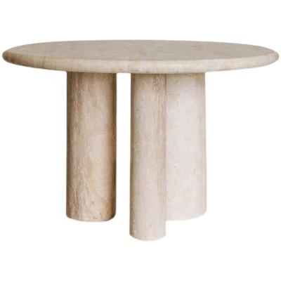 China Professional Customized Nature Stone Natural Vintage Travertine Beige Coffee Table Round Patio Stone Table With 3 Round Legs for sale