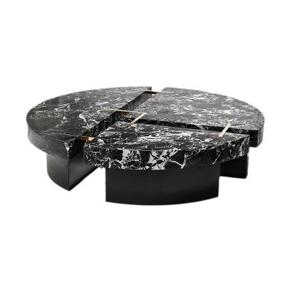 China OEM round coffee table modern nature stone style marble round coffee table round black coffee table for sale