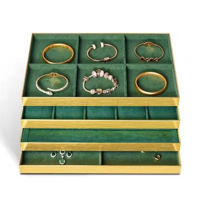 China JINSKY Recyclable Cheaper Jewelry Display Trays Metal Display Trays Instock Green Velvet Material Bracelet Display Trays for sale