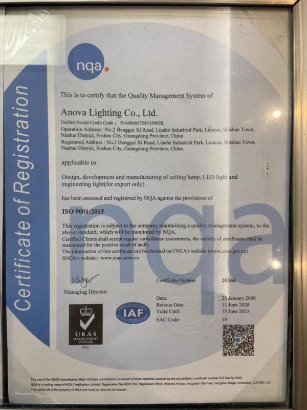 ISO9001 - Anova Lighting Co., Ltd.