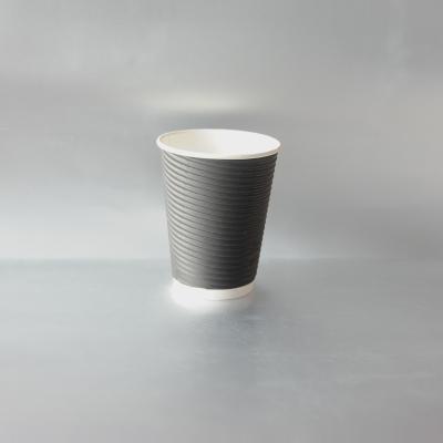 China Disposable Ripple 12oz Wall Coffee Paper Cup Black Plain for sale