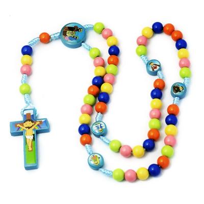 China Wholesale Acrylic Plastic Rosary Jesus Christian Prayer Beads Jewelry Religion Prayer Beads Necklace Wood Catholic Resin Cross Jewelry For Kids for sale