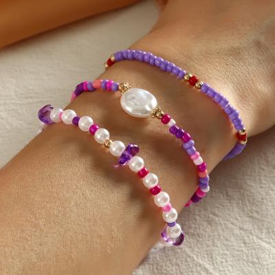 China Pure Handmade Handmade Elastic Rope Crystal Natural Stone Pearl Colorful Seed Beads Beaded Bohemian Bracelet Sets For Women for sale