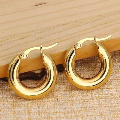 China Chunky Wide Hoop Earrings Stainless Steel Thick Solid Gold Tube 30Mm Titanium Hoop Earrings 18K Silver Plated Hoop Earrings 20Mm 25Mm for sale