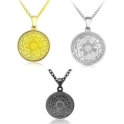 China Angels Scripture Pendant Seven Rune Coin Jewelry Tarnish Necklace Christian Necklace Rosary Free Pendant Stainless Steel for sale