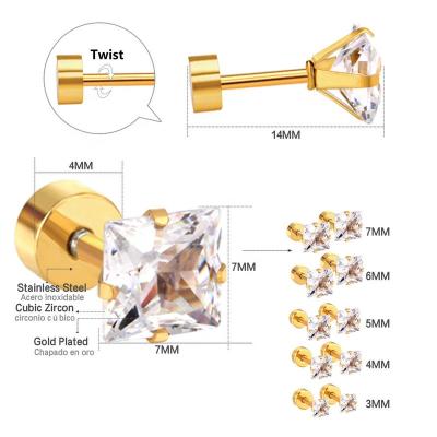 China Non Tarnish Earring 7mm Cubic Zirconia Ear Stud Jewelry Earrings 3mm 4mm 5mm 6mm Small Non To Tarnish Gold Earrings Stainless Steel for sale