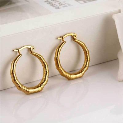 China New 316L Stainless Steel Hoop Earrings Chunky Gold Thick Circle Hoop Earrings Silver Bamboo Hoop Earrings Women Jewelry for sale