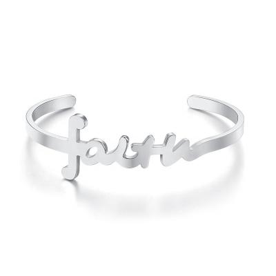 China High Quality Faith Jewelry Stainless Steel Faith Bracelets Bulk Silver Christian Bracelet Engrave Letter Faith Based Jewelry for sale