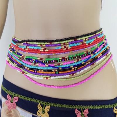 China Elastic Rope Belly Chains Glass Seed Wholesale Ghana Beaded Africa 2pcs One Size Body Chain Gold Belly Beads Jewelry For Women Weight Loss for sale