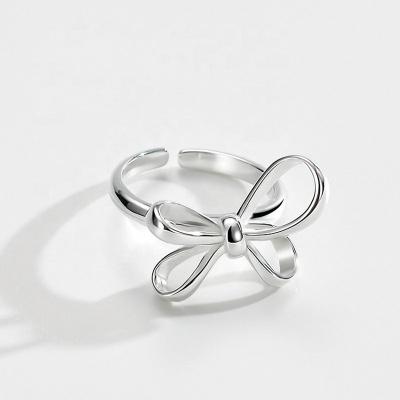 China Buttefly Knot Opening Ring Chic Elegant Butterfly Knot Charm 925 Sterling Silver Rings Opening Adjustable Jewelry S925 Korean Silver Bowknot Rings for sale