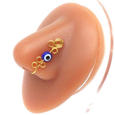 China Pure Handmade L Shaped Silver Gold Plated Nose Ring Cute Evil Eyes Clip On Spiral Nose Rings Slap For Non Piercing Women for sale