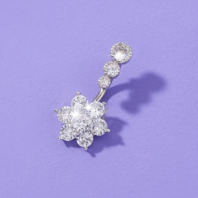 China Sunflower belly ring silver sexy flower navel body jewelry zircon sunflower navel dangle ring for sale