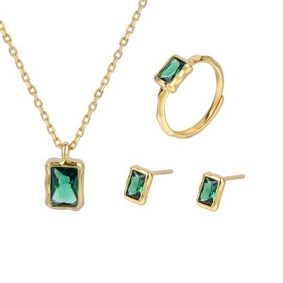 China 925 Silver Jewelry Set Sterling Gold Fine Silver Jewelry Set Ring Earrings Necklace S925 Green Silver Jewelry for sale