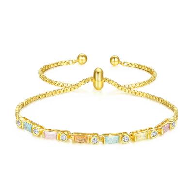 China Real 18K Gold Plating Women Girls Color Ice CZ Gold Adjustable Tennis Bracelet Female Jewelry for sale