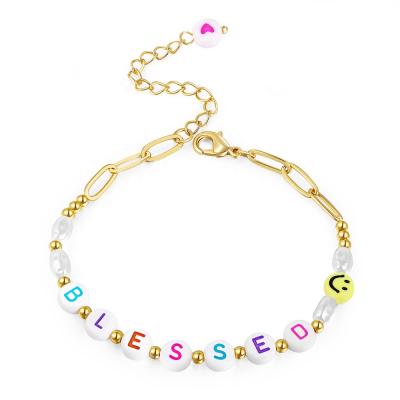 China Hot Lucky Letter Bracelet Gold Plated 26 Colorful Letter Beads Bracelet Word Charms Smiley Bracelets Blessed Paperclip Bracelet for sale