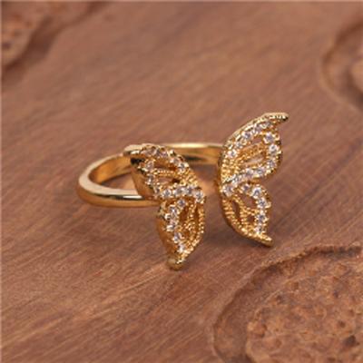 China New Gold Ring Fashion Zircon Adjustable Female Girl 18K Women Diamond Rings Butterfly Gold Female Jewelry for sale