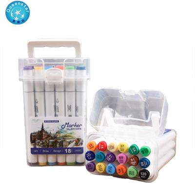 China Promotional Gift Dual Triangle Head 18 Colors Fine Alcohol Based Marker Pen Set For Entry-Level Drawing for sale