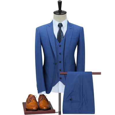 China Anti-wrinkle sky blue slim fit three piece suits soft fabric coat breeches men suits business men blazer double breasted formal suits for sale