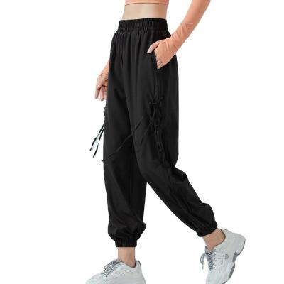 China 2021 New Arrivals Hot Sales Breathable Yoga Loose Casual Belted Pants With String Tied Side for sale