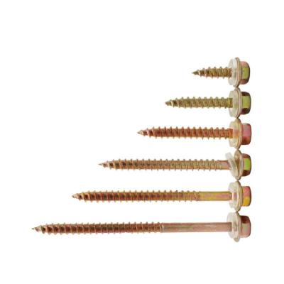 China Anti-Corrosion Hexagon Head Self-Drilling Zinc Yellow Capacity Wood Screws With Steel Frame PVC Gasket for sale