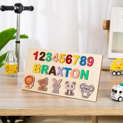 China Memorable DIY TOY Baby Birthday Gift Numbers and Animals Personalized Name Wooden Puzzle for sale