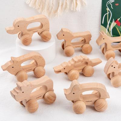 China Custom Logo Acceptable Original Color Animal Shapes Kids Pull Back Wooden Toy Car 221169 for sale