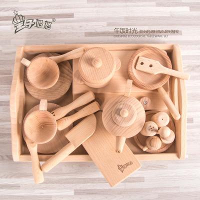 China Children Pretend To Play Original Color Beech Wood Wooden Tableware Kitchenware Toy Set 221170 for sale