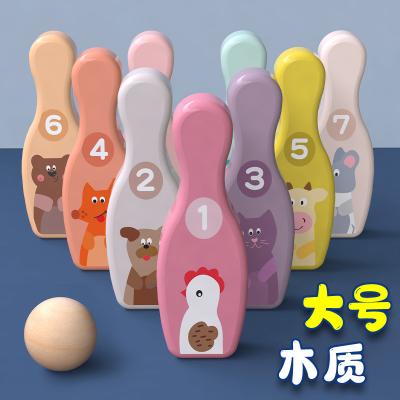 China Children Pretend To Play Bowling Numbered With Animal Icons Wooden Bowling Toy Set 221171 for sale