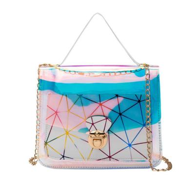 China Lady Ladies Cosmetic Cross Laser Transparent - Body Bag Women Shoulder Clips PVC Candy Jelly Handbag for sale