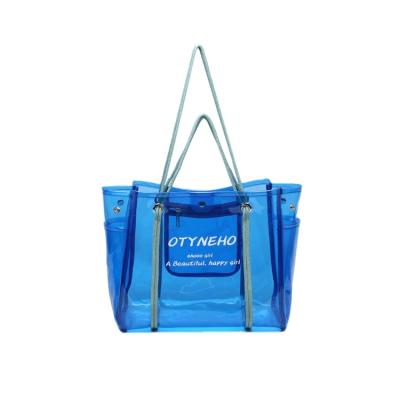 China Lady Eco Friendly Quality Logo Printed Ladies Plastic Tote Custom Made Bag Environmental PVC 2021 Reused Summer Tote Bag for sale