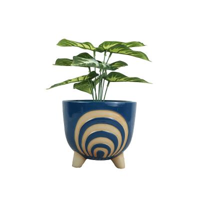 China Durable Made In China Creative design spiricle pattern Garden Flower Pot Blue Modern Planter Ceramic Pots For Plants for sale