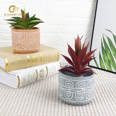 China Durable Custom Nordic Style Cement Plant Pot Indoor Plants Concrete Flower Pot Geometric Relief Succulent Pots for sale