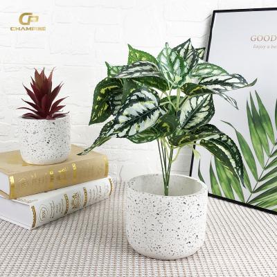 China Durable Factory Custom Logo Splatter Paint Glazed Bonsai Pot White Cement Plant Pot Succulent Plants Concrete Flower Pots for sale