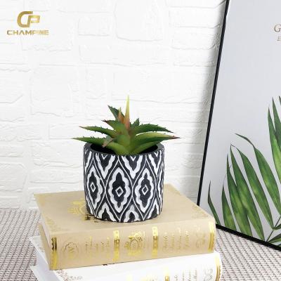 China Durable Custom Nordic Flowers Artificial Home Decor Creative Relief Light Concrete Planter Black Cement Flower Pot with Succulent Pots for sale