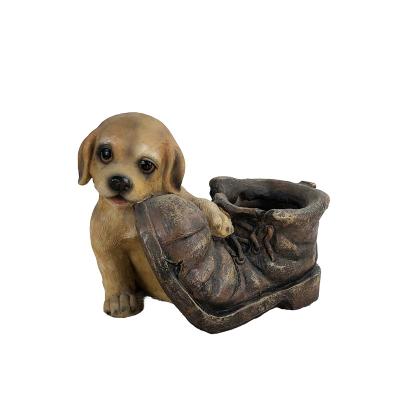 China Durable New Design Boot Shape Resin Planter Lovely Puppy Shape Animal Flower Pot Garden Supplies Decor Large Plant Pots for sale