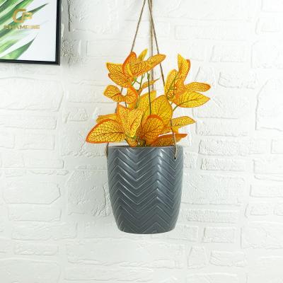 China Durable Hot Sell Gray Garden Flower Pots Planters Hanging Wall Plant Pots Indoor outdoor Decor Ceramic Flower Pot for sale