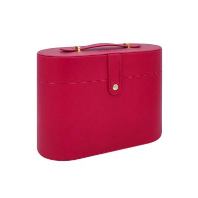 China Eco - Friendly Custom Design Red Cosmetic Packing Small Leather Box With Handle for sale