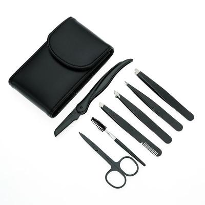 China Fashionable Portable 7 Piece Stainless Steel Eyebrow Tweezers Set Eyebrow Knife Clip Tweezers Sets Custom Logo for sale