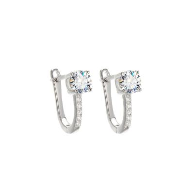 China Office/Wholesale Free Shipping Zircon CZ Promotion Real 925 Sterling Silver Career Stud Earring Round Shape Four Claw Jewelry for sale