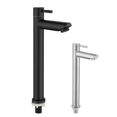 China Faucets New Product Launch Large Metered Body 304 Stainless Steel Basin Faucet Deck Mounted Cold Water Single Handle Basin Water Faucet for sale