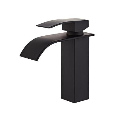 China Matte Black Waterfall Faucet Sink Single Handle Bathroom Faucet Mix Cold And Hot Hot Sale Metered Bathroom Faucet Faucets for sale