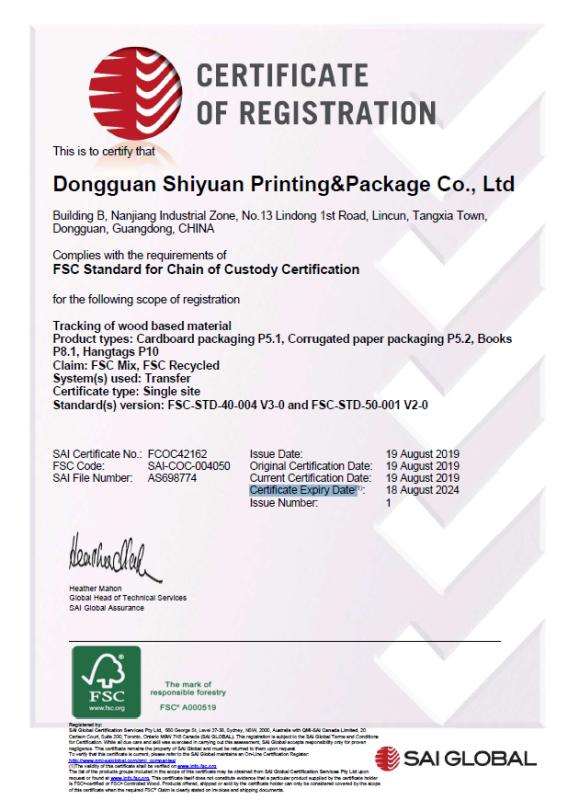 FSC - Dongguan Shiyuan Printing&Package Co., Ltd.