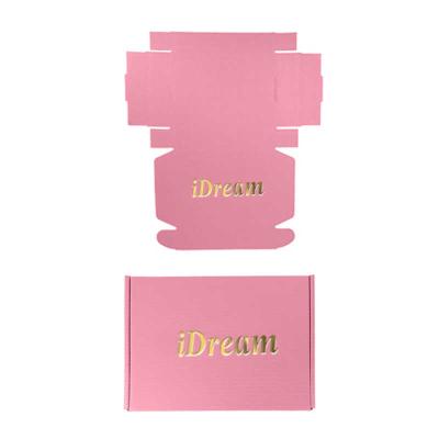 China Recyclable Cosmetics Shipping Subscription Strong Paper Material Pink Corrugated Box With Gold Foil Logo for sale