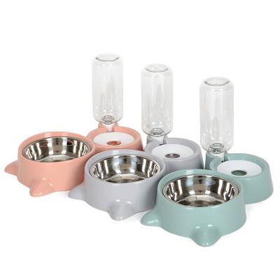 China Automatic Dog Food Bowl Cat Water Fountain Stainless Steel Double Bowl Pet Viable Small for sale